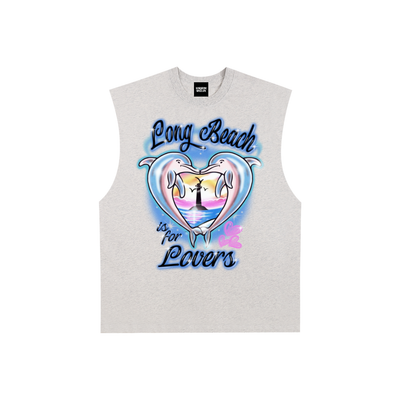 Long Beach is for Lovers Raw Edge Cotton Tank Top