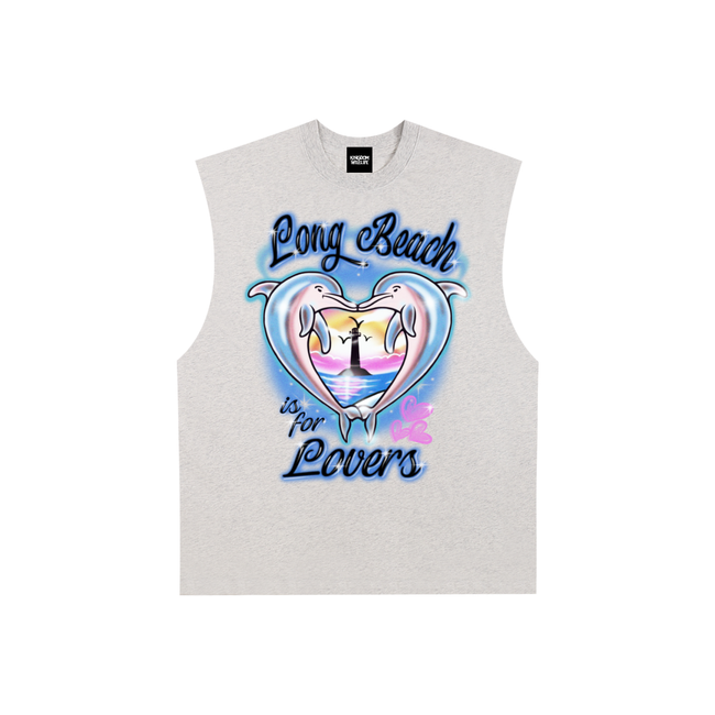 Long Beach is for Lovers Raw Edge Cotton Tank Top