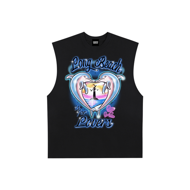 Long Beach is for Lovers Raw Edge Cotton Tank Top